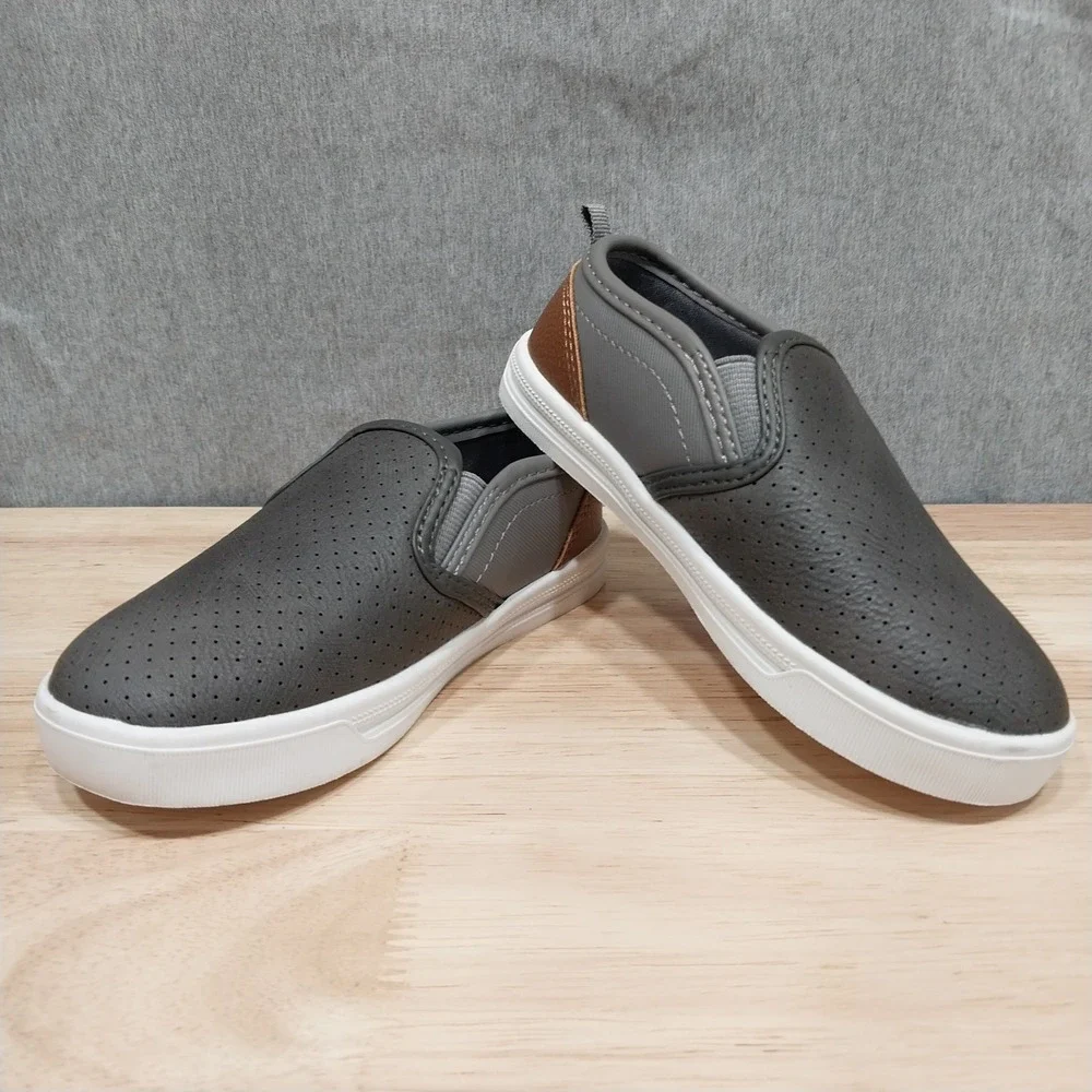 OshKosh Slip On Sneakers Kids Perforated Faux Leather 10M Grey